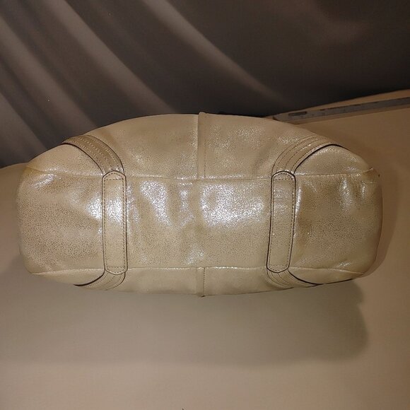 Coach Metallic Gold Leather Tote Bag Adjustable Strap Light Blue Interior - Picture 11 of 13